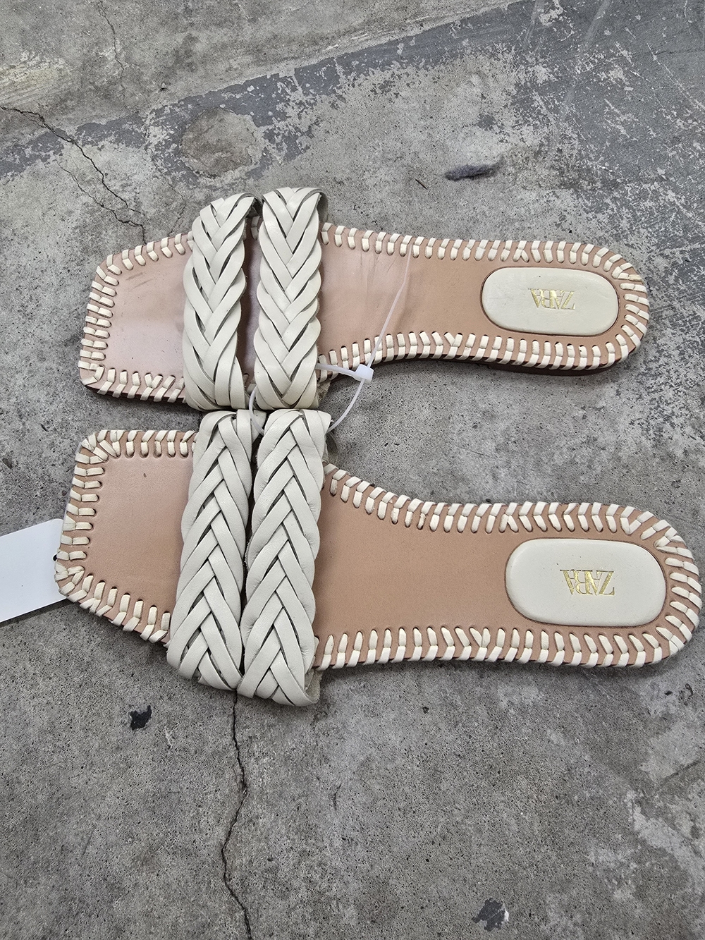 Zara Cream Braided Double-Strap Slide Sandals